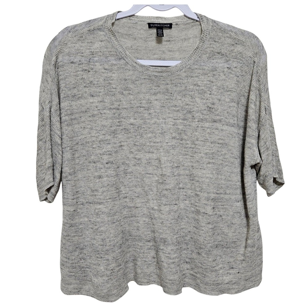 Eileen Fisher 100% Organic Linen Top Boxy Gray Cream Minimalist Capsule Boho